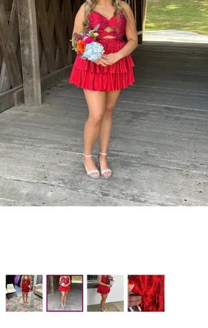 Sherri Hill Red Beaded Ruffle Mini Dress thumbnail 2