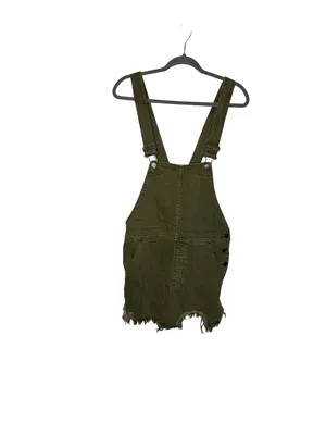 💚✨ Free People‎ Olive Green Distressed Overall Mini Dress Size 4 ✨💚 thumbnail 3