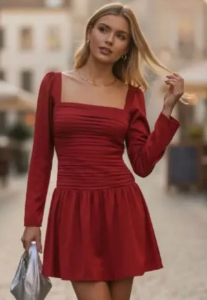 Abercrombie & Fitch Emerson Drop-Waist Satin Mini Dress in Red Dahlia Small NEW thumbnail 1