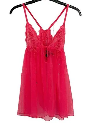 Victoria’s Secret Neon Pink Sheer Lace Babydoll Slip Sz Medium Intimates thumbnail 1