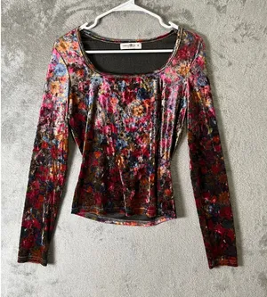 Natural Life Velvet Floral Top Medium‎ Whimsigoth Dark Floral Boho Romantic thumbnail 1