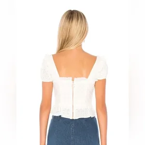 FOR LOVE AND LEMONS Charlotte Eyelet Lace Up Blouse In White thumbnail 7