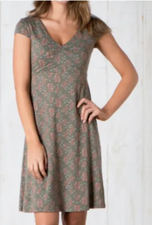 Toad & Co Rosemarie Dress Organic Cotton Olive Green Leaf Print Womens M thumbnail 1