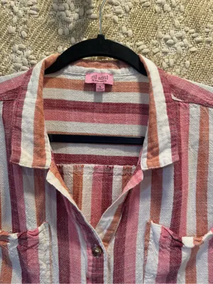 Miami by Francesca’s Striped‎ Button Down Crop Top Size L thumbnail 3