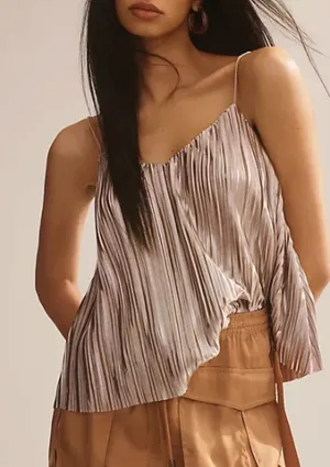 Anthropologie 4SI3NNA Metallic Pleated Lined Camisole Top Sz S‎ thumbnail 1