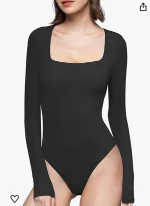 PUMIEY Women's Square Neck Long Sleeve Bodysuit Sexy Body Suit Tops Smoke Cloud Pro thumbnail 1