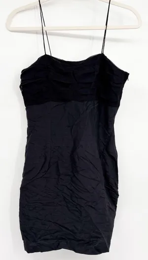 Odessa Womens Black 100% Silk Ruched 90s Whimsigoth Cocktail Mini Dress Size‎ 6 thumbnail 1