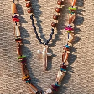Free People Ariana Ost Easy Does It Pearl Cross Strand Necklace Bohemian Beach thumbnail 8