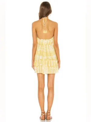 Revolve Majorelle Women’s Baker Yellow Tie Dye Halter Neck Tassel Tie Mini Dress thumbnail 6
