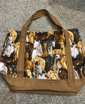 Horse‎ Handmade Farm Equine Tote Bag Brown thumbnail 1