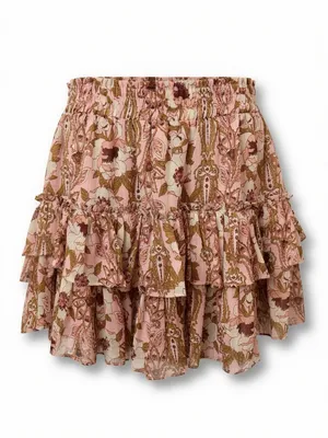MISA Los Angeles Anthropologie MISA Nahla Mini Skirt Size M Pink Floral Ruffle Tiered Stretchy thumbnail 2