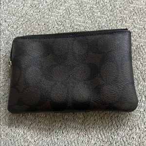 COACH Wristlet Wallet Chocolate Brown Stripe Signature Canvas Logo Leather thumbnail 3