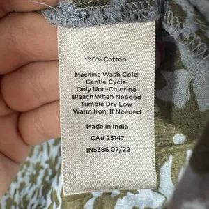 Talbots Cotton Popover Top Large Blue Sage Green Floral Ruffle Trim Long Sleeve thumbnail 6