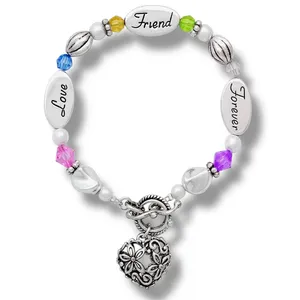 Love, Friend, Forever beaded heart charm bracelet thumbnail 3