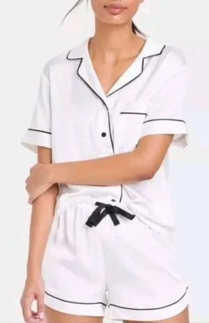 New Women's White Button-Front Short Pajama Set Size Xs/S thumbnail 1