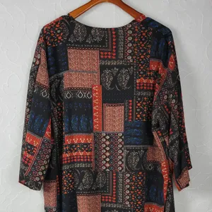 PinkBlush Womens‎ Kimono Cover Up Size L Black Brown Bandana Paisley Print Open thumbnail 6