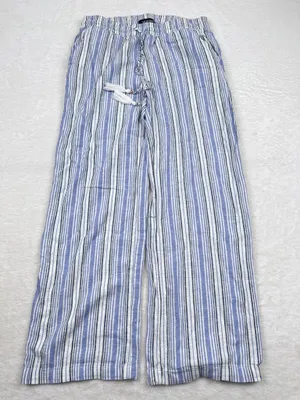 Ellen Tracy Linen Blend Striped Wide Leg Pants Blue White Size S thumbnail 1