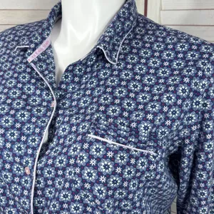 Victorias Secret Snowflakes Flannel Button Up Pajama Top Shirt Blue XL‎ thumbnail 5