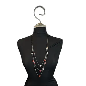 Marked NWT silver and pink beaded layered necklace thumbnail 2