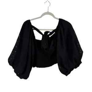 Mustard Seed Black Crop Smocked Blouse Balloon‎ Sleeve Witchygoth Womens Medium thumbnail 4