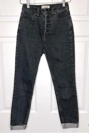 Free People We The Free Black Wash High Rise Button Size‎ 26 thumbnail 1