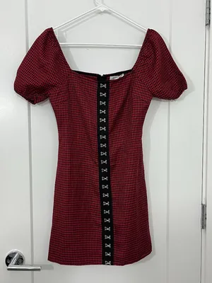 Wild Honey Small Red & Black Buffalo Plaid Goth Mini Dress thumbnail 3