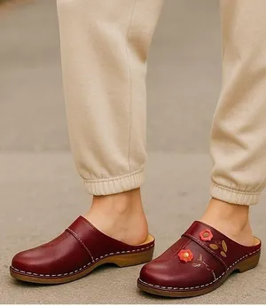 NWOT ~ Bohemian Flower Clog Mules Dark Red Boho Hippie Chic Shoes ~ Women's 9 thumbnail 1