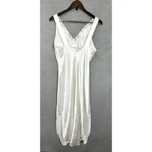 Vtg Dentelle Satin Slip Dress Womens Medium Ivory Bridal Nightgown Lace Rosettes thumbnail 2