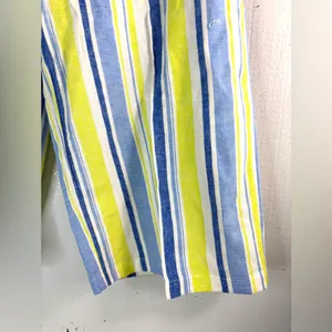 a.n.a L Linen Blend Beachcomber Striped Wide Leg Ankle Pants - Blue and Yellow thumbnail 6