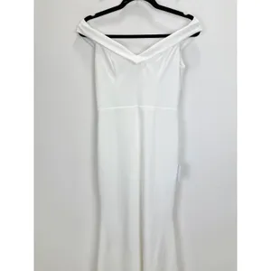 Lulus Arienne White Off-the-Shoulder Mermaid Maxi Dress Wedding Medium NWT thumbnail 6