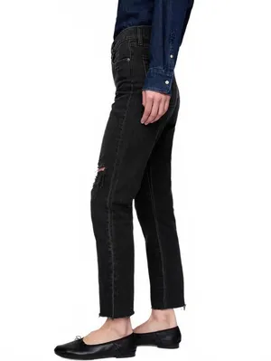 Gap Short High Rise Cheeky Straight Jeans NWT Worn Black Destroy Size 26S thumbnail 4