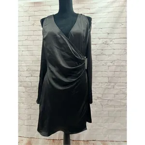 Black Cold Shoulder Long‎ Sleeve Mini Dress Wrap V Neck Cocktail thumbnail 6