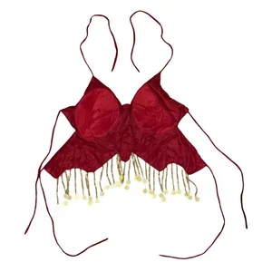 Y2K Beaded Butterfly Halter Top Red Gold Coin Fringe Festival Rave Fairycore S/M thumbnail 7