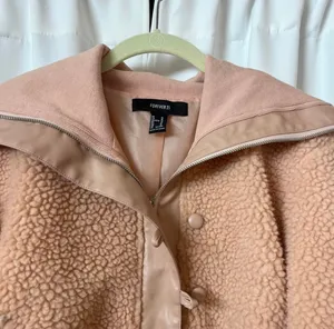 Forever 21 Light Pink Faux Shearling Oversized Teddy Jacket Fleece Sherpa Coat Size Medium thumbnail 4
