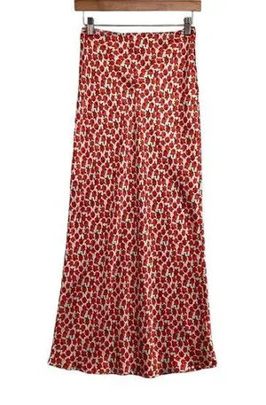 Topshop Womens Maxi Skirt SIze‎ 2 Red Floral Print Long Satin Full Length thumbnail 1