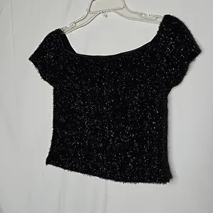 Alexia Admor New York metallic shimmer shaggy fuzzy soft evening top sz Medium thumbnail 6