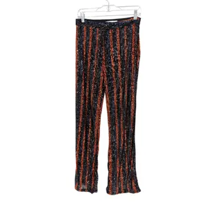 Zara The Abbey Flared Sequin Pants Women S Orange Black Striped Retro Party Glam thumbnail 4