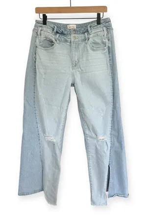 Driftwood Cece Wide Leg Split Hem Jeans Light Wash Two Tone sz 30 Boho Hippie thumbnail 1