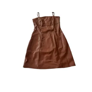 Kurious Los Angeles Brown Faux Leather Square Neck Strappy Back Mini Dress S thumbnail 6