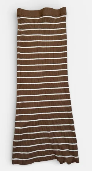 Freshman 1996 Brown Striped Ribbed Knit Long Pull On Skirt with Slit Size XS thumbnail 1