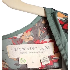 Saltwater Luxe Maxi Dress Women L Green Floral Long Sleeve Empire Waist Boho L L thumbnail 3