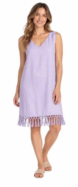 For Cynthia - NWT Lilac Linen Blend Fringe Hem Shift Dress Sz S thumbnail 1
