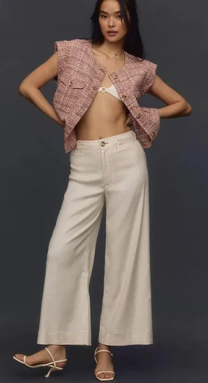 Anthropologie NWT White THE ETTIE HIGH-RISE CROP WIDE-LEG PANTS BY MAEVE: LINEN EDITION. Size 25 thumbnail 1