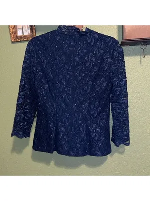 Alex Evenings navy blue glitter lace top vintage • black tie evening dress top thumbnail 5