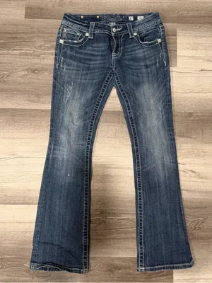 Miss Me Womens Low Rise Signature Boot Cut Rhinestone Glam Denim Size 27 thumbnail 1