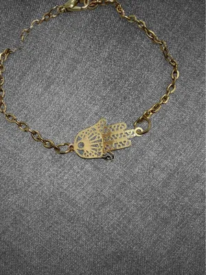 Gold Hamsa Hand Charm Chain Bracelet thumbnail 2