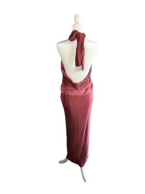 Showpo Marlette Midi Dress - Pleated Open Back Halter Dress in Rust thumbnail 3