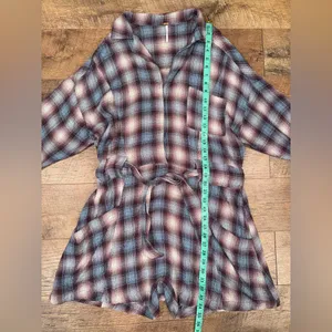 Free People Viscose Blend Before I Let Go Plaid Romper in Blue & Brown Tie Wasit thumbnail 10