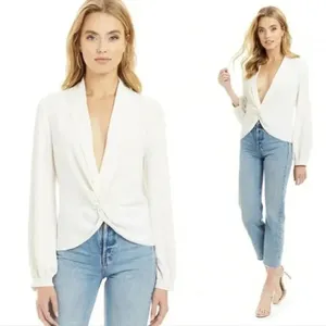 Amanda Uprichard Keely Twist Front Long Sleeve Crepe Blouse Ivory White Size S thumbnail 10