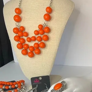 Paparazzi Orange Beaded Jewelry Set - Necklace, Bracelet, Ring, Earrings thumbnail 1